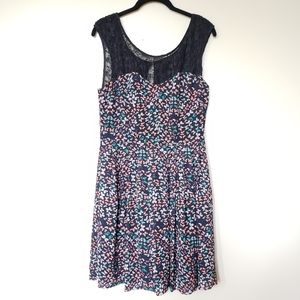 Betsey Johnson Black Butterfly Print Lace Neckline Mini Dress